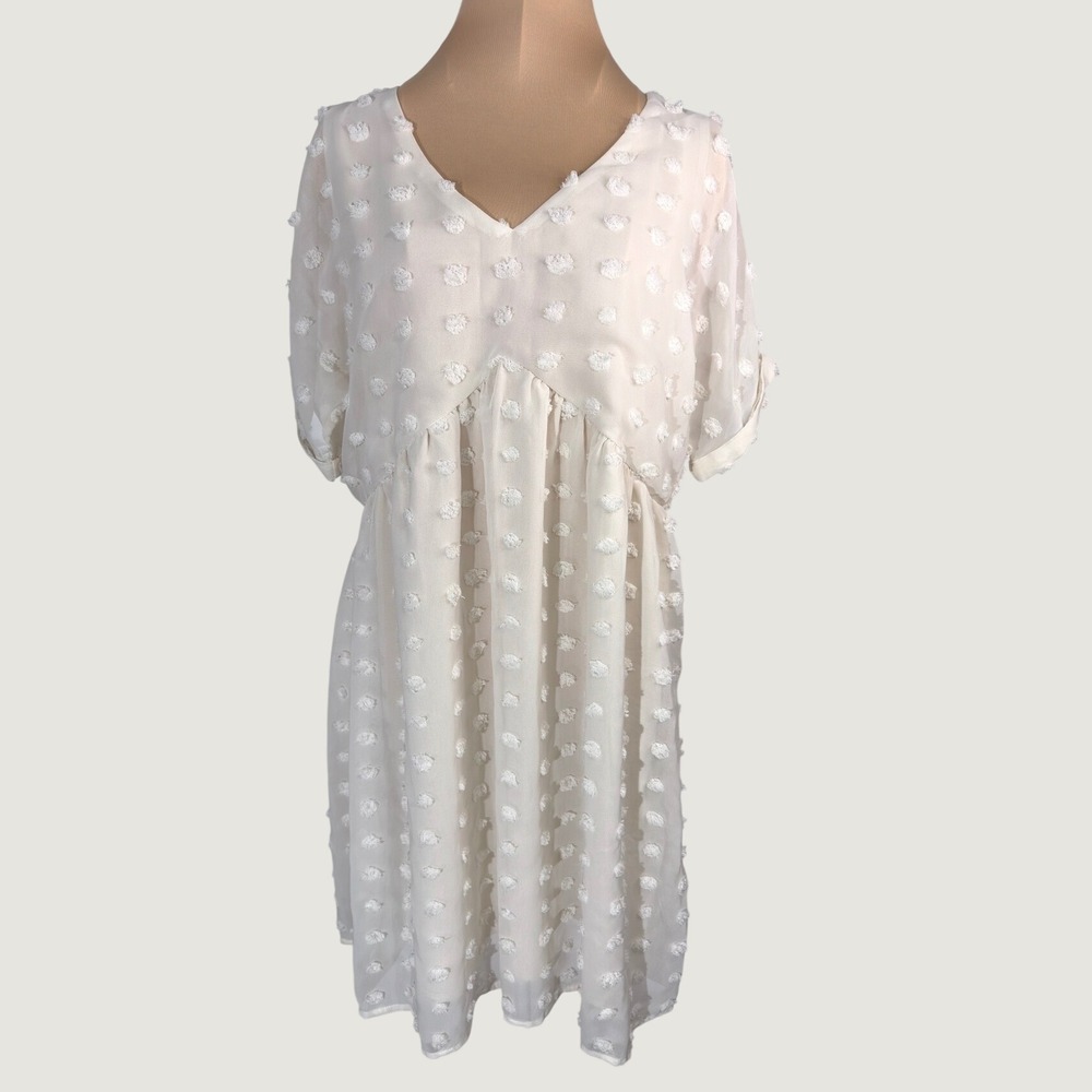 3112 | Swiss Dot Babydoll Chiffon Mini Dress Cream Boho Cottagecore Coquette S